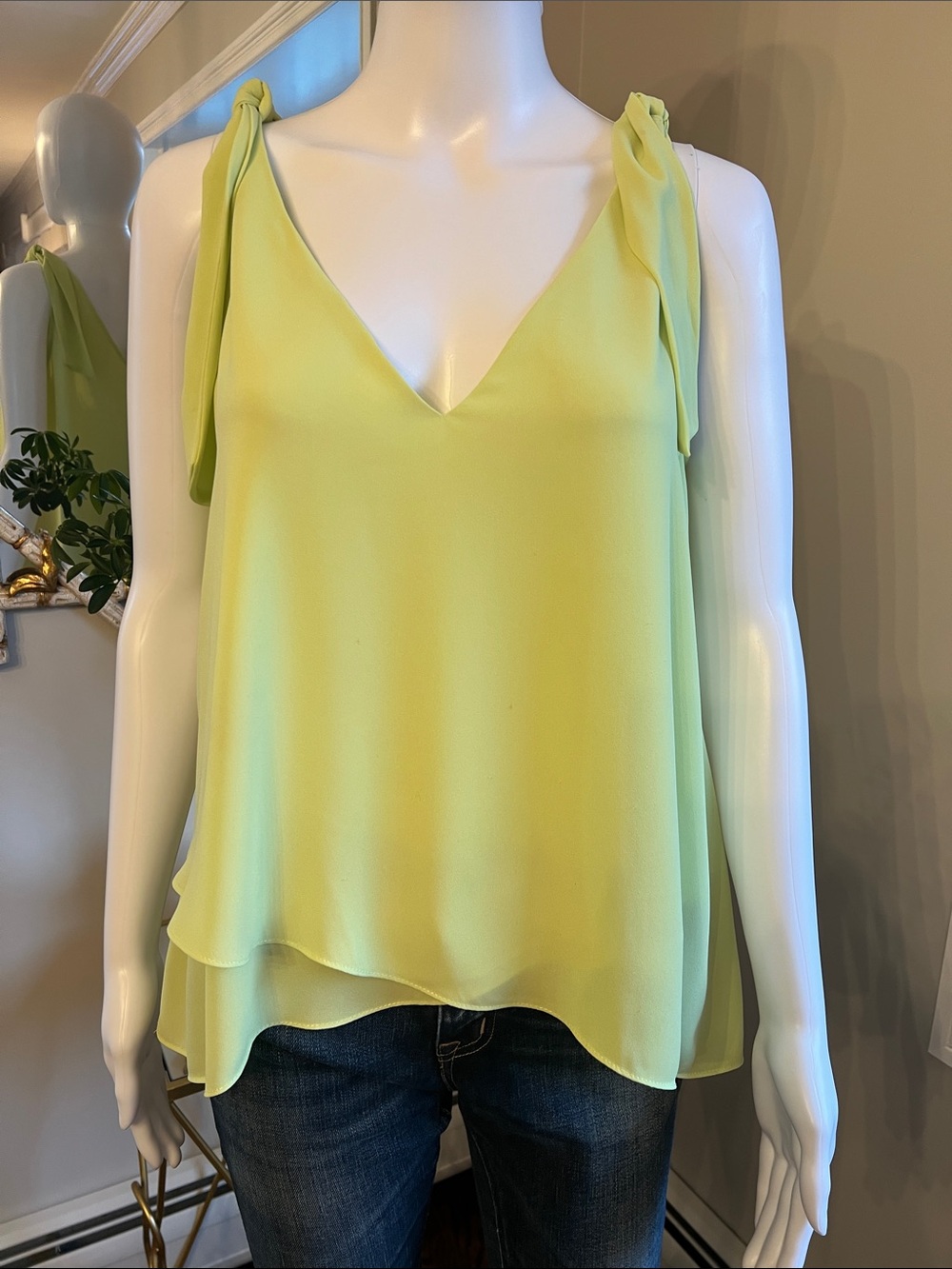 BCBGMaxAzria Lime Green Tie-Shoulder V-Neck Camisole